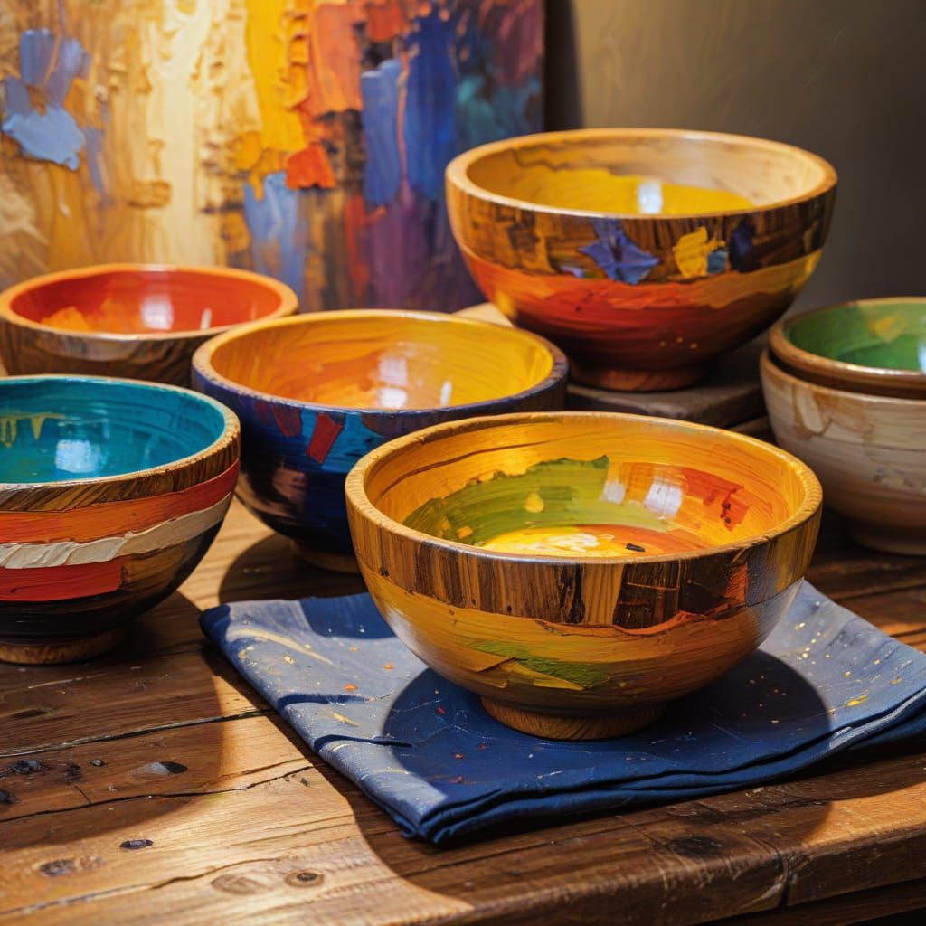 Rustic Wooden Table in Neo-Impressionist Oil Painting Style