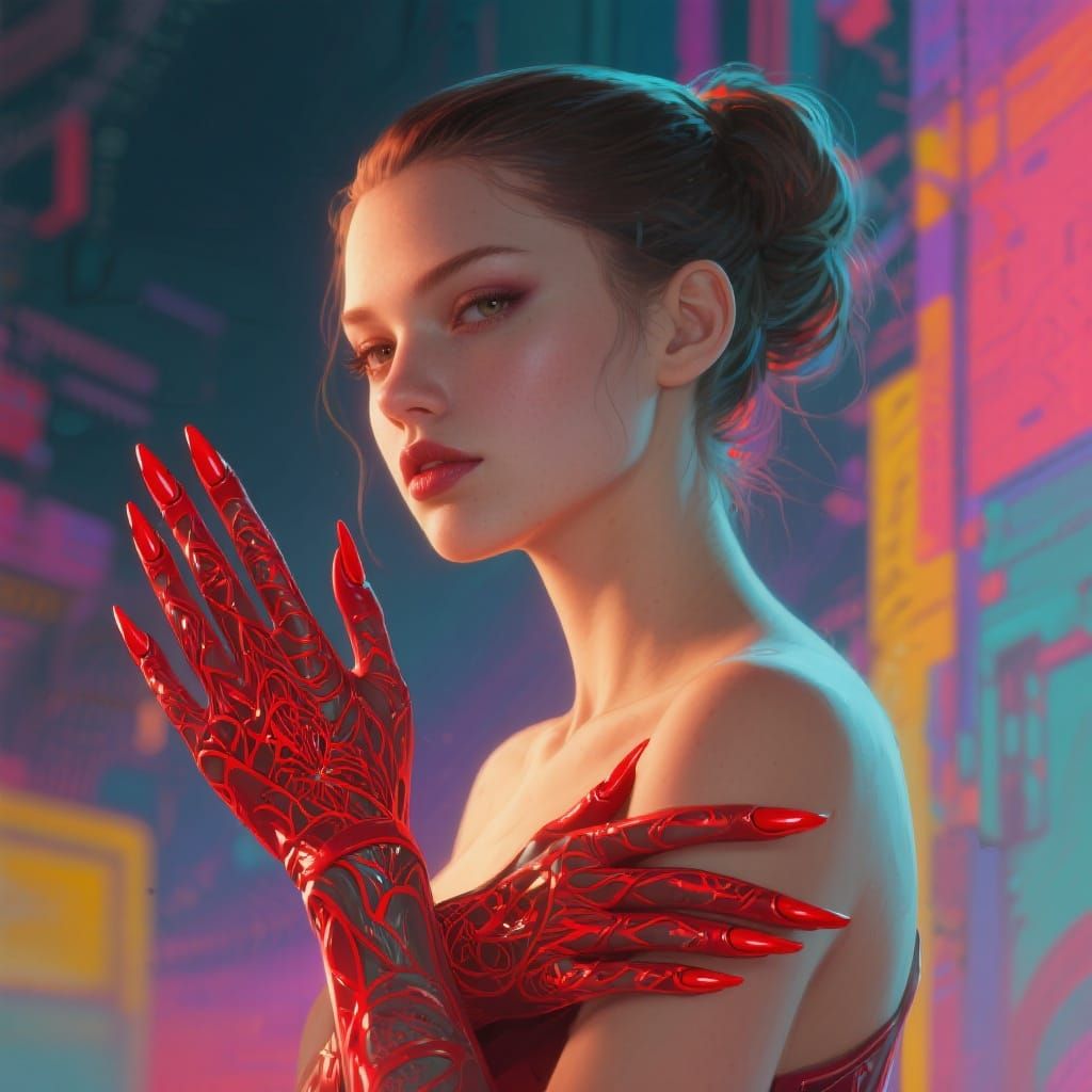 Fire Red Nails in Detailed Concept Art Style