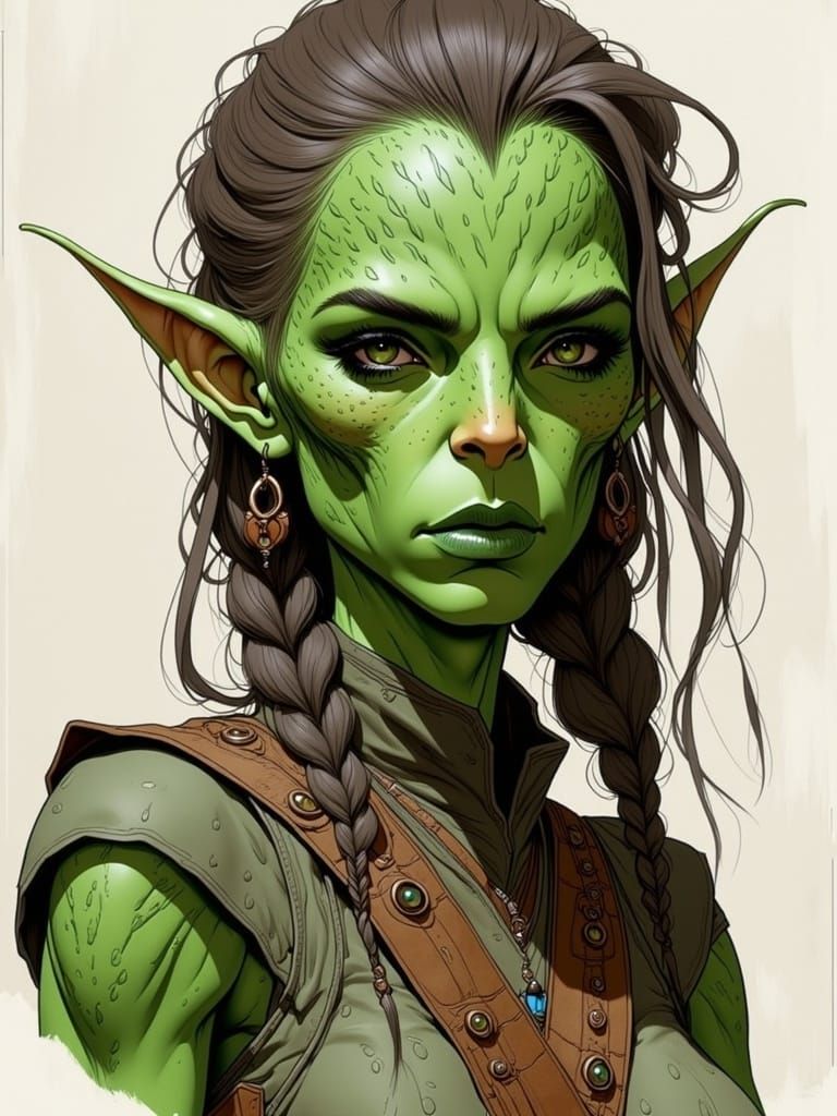 <lora:Sectator Gith:1.0> green female githyanki in the style of dnd