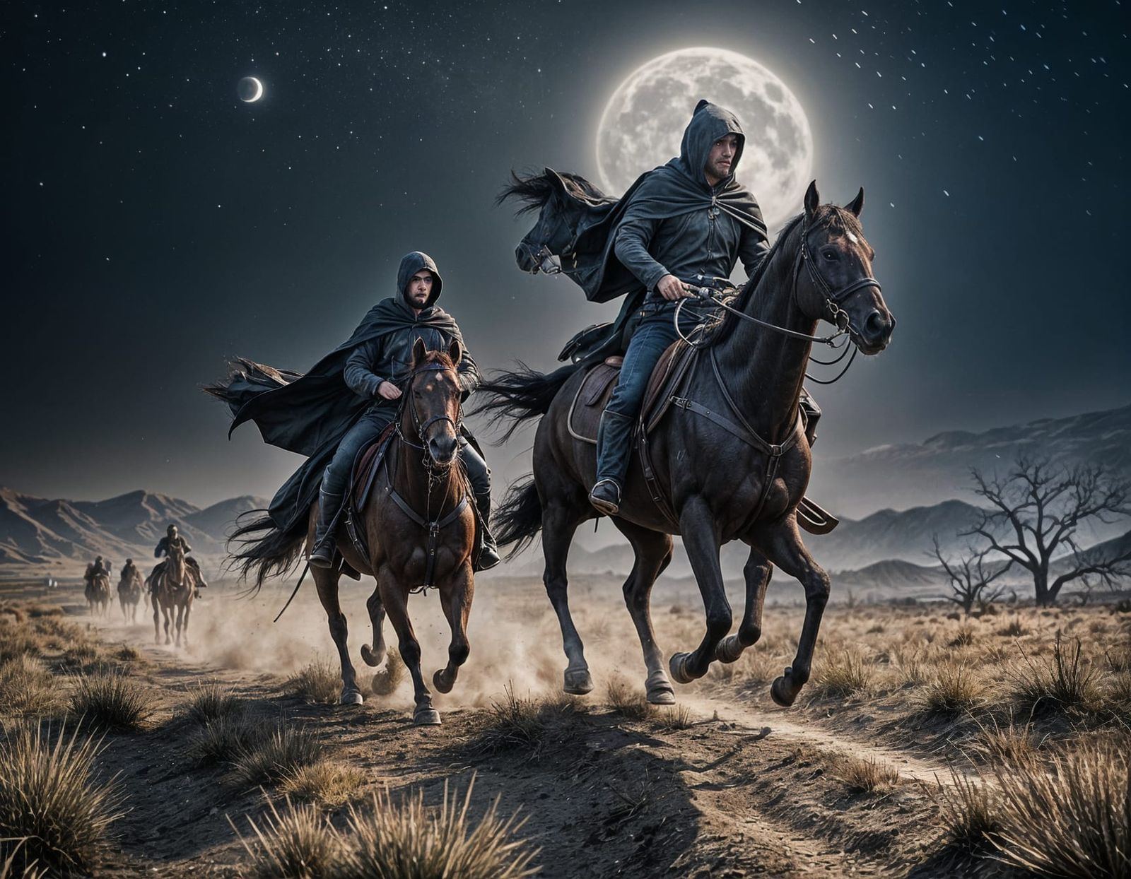 Midnight Horse Pursuit in Hyper-Realistic Style