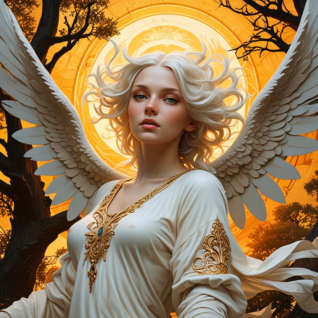 Grunge Angel Reaching Skyward in Street Art Style