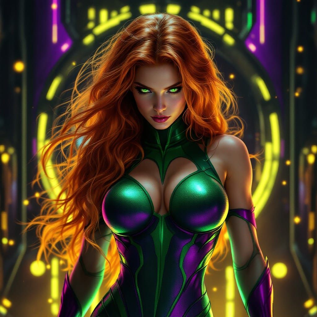 Ethereal Sci-Fi Beauty in Emerald Green