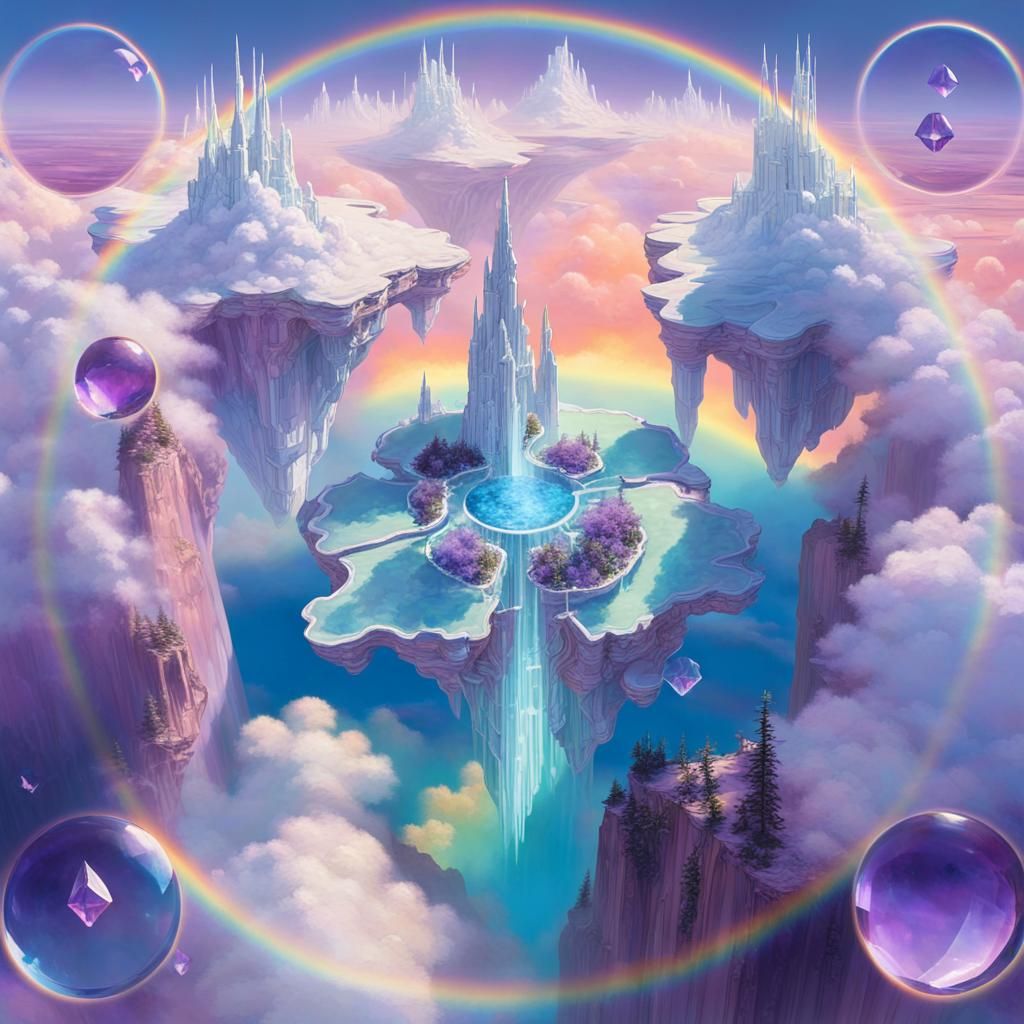 Floating Sky Island with Crystal Forests