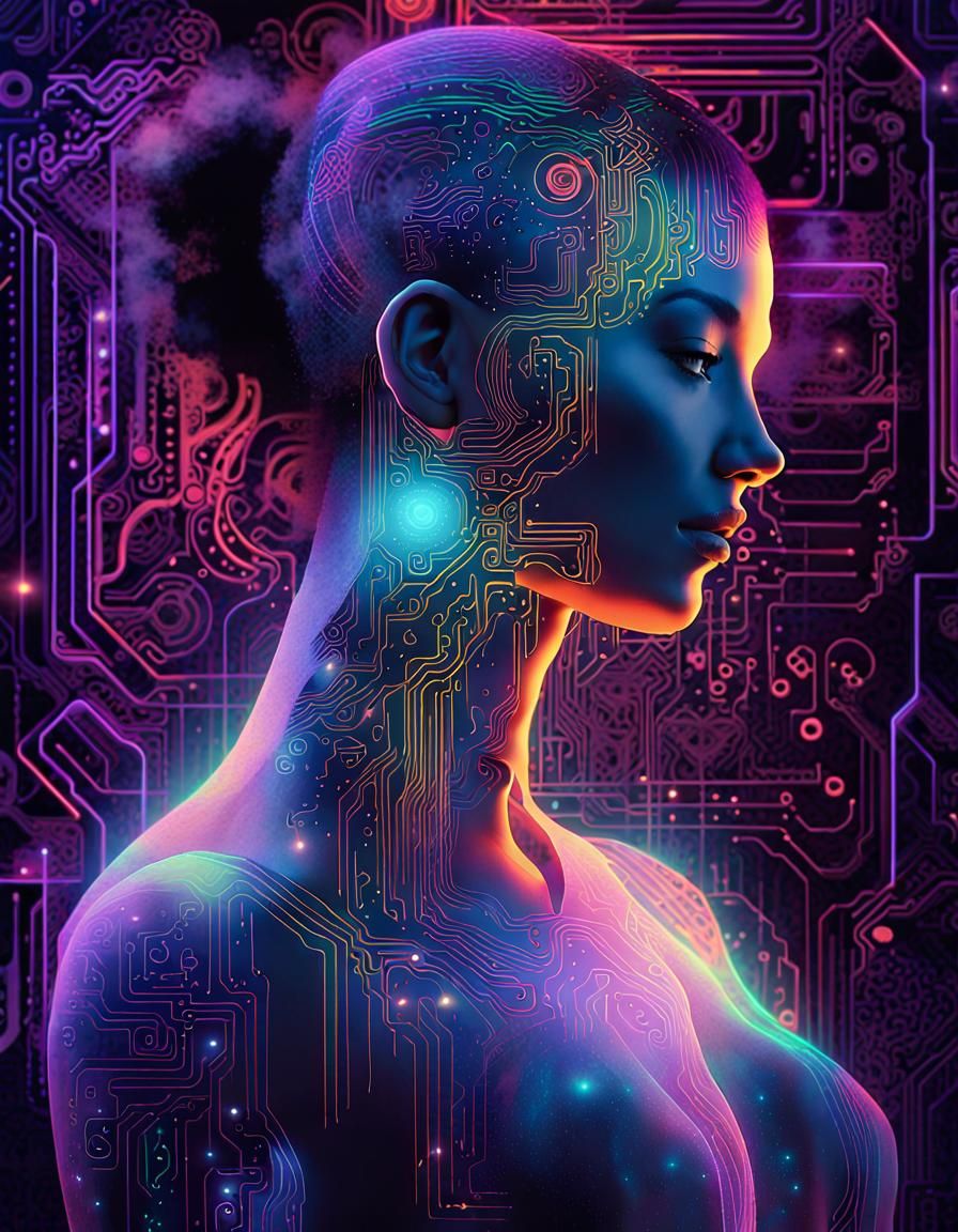 Cyberpunk Circuit Silhouette in Neon Colors