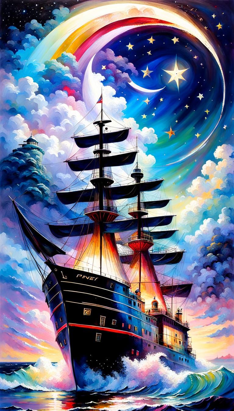 Nostalgic Landscape with Ship and Lighthouse