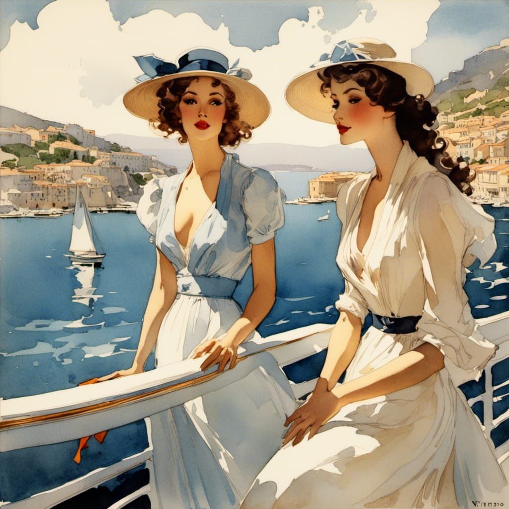 Yacht Girls on the Riviera as Vittorio Giardino Illustration