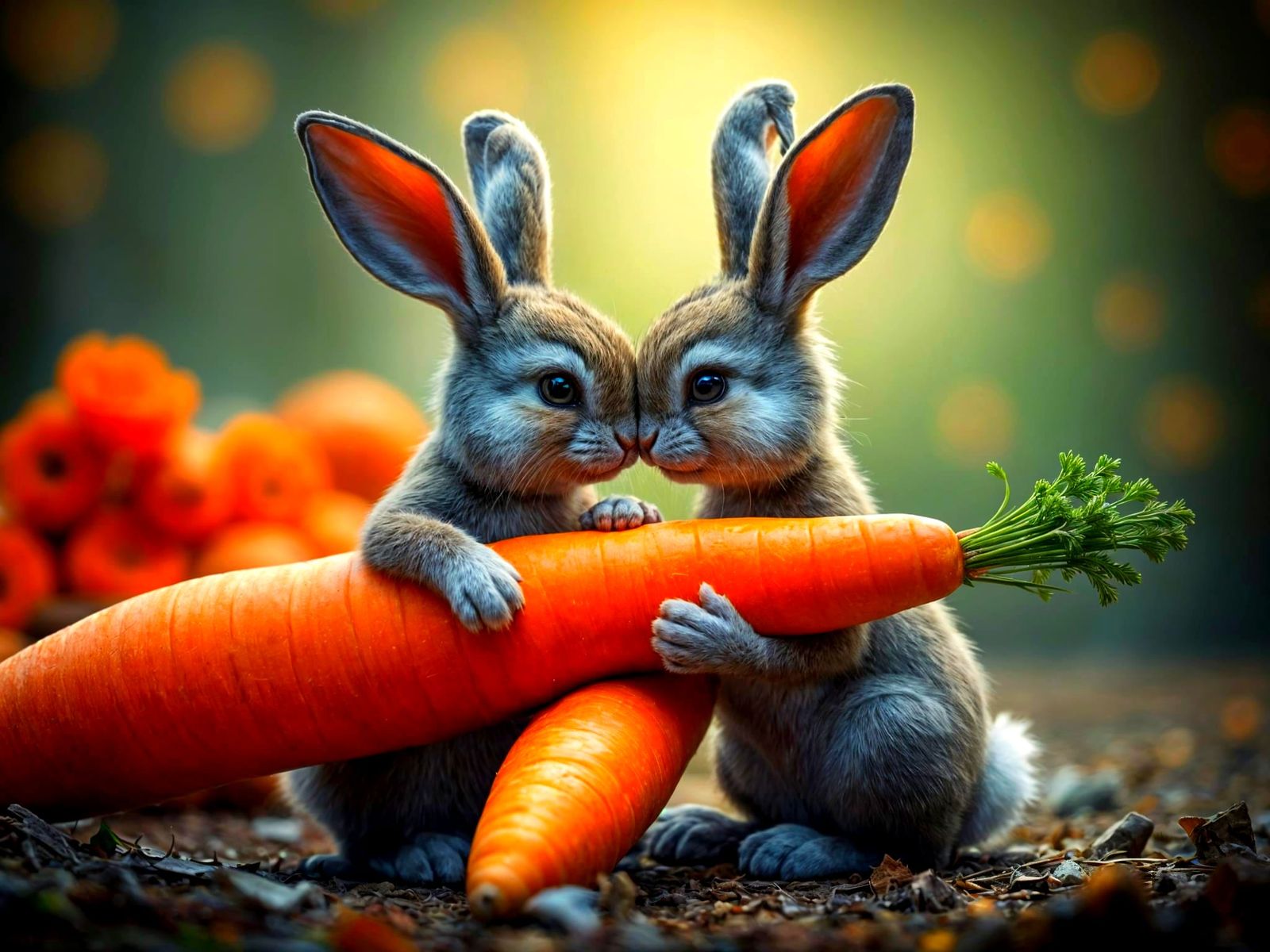 Whimsical Bunny Couple Enjoys a Romantic Carrot Date