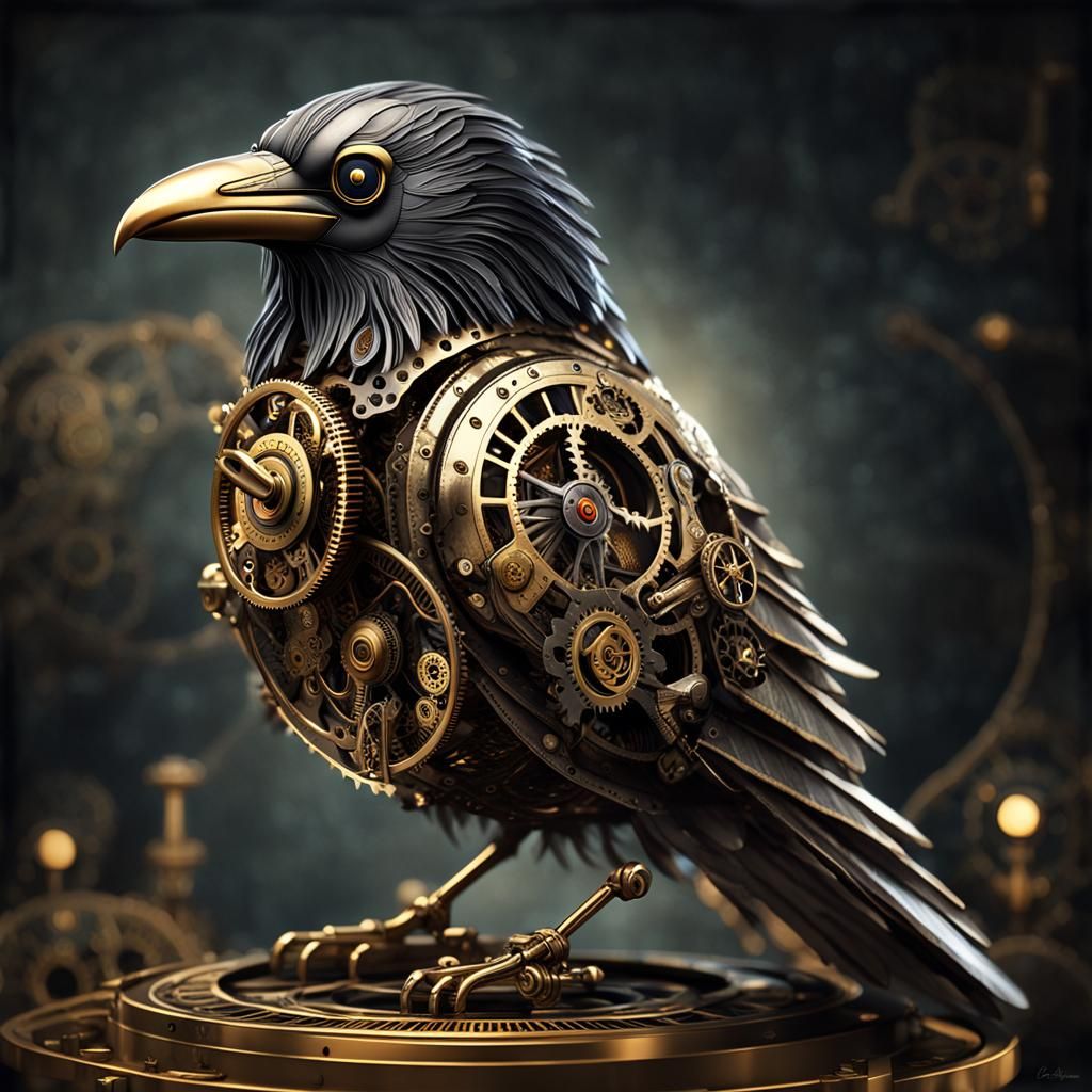 Clockwork Raven Portrait in Steampunk Digital Art