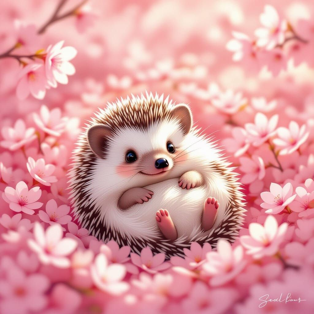 Cute Hedgehog in Cherry Blossoms