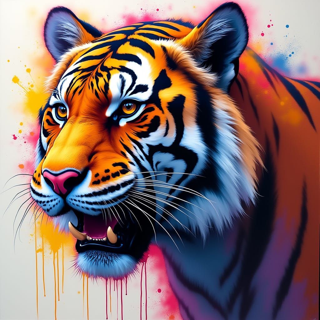 Vibrant Street Tiger Revealed in Dynamic Graffiti