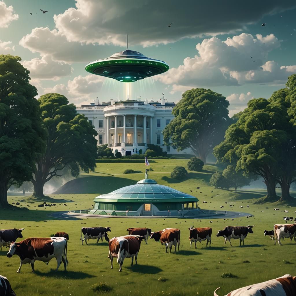 UFO Lands Near White House: Detailed Matte Painting