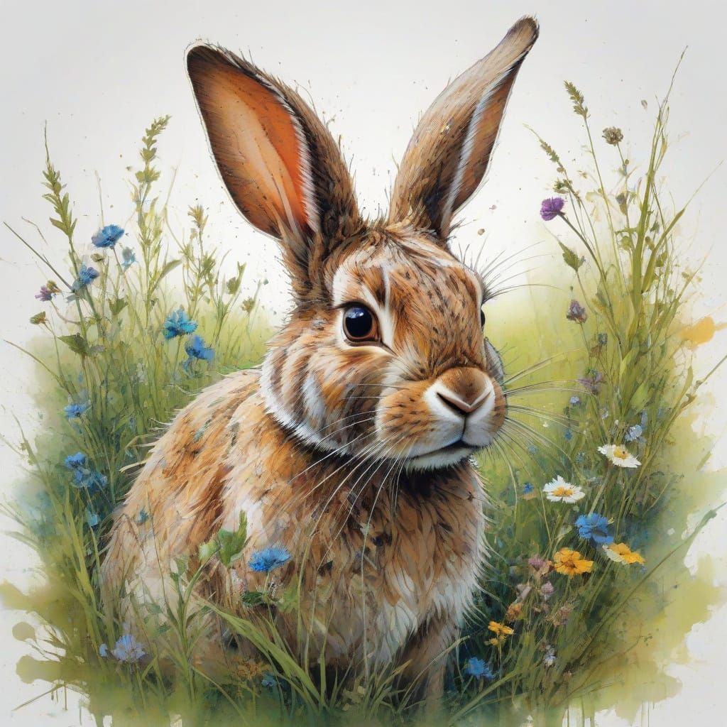Rabbit in a Vibrant Meadow Scene