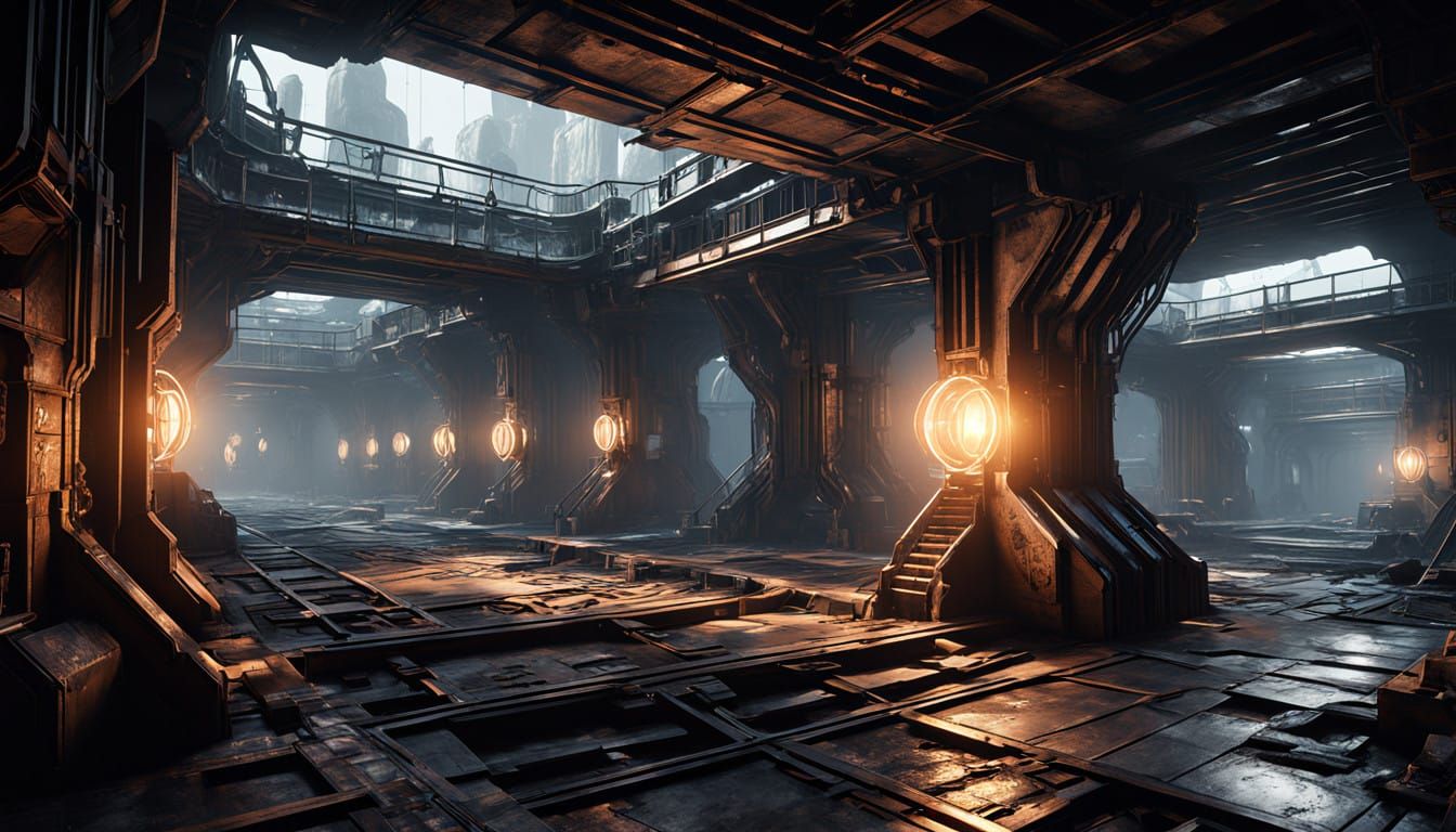 Epic Underground Industrial Landscape in Cyberpunk Aesthetic