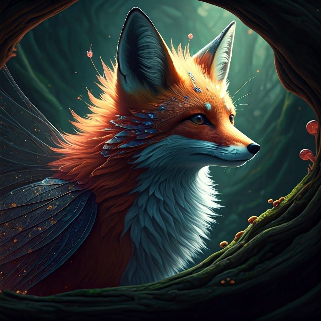 Whimsical Fox in Dreamlike Landscape