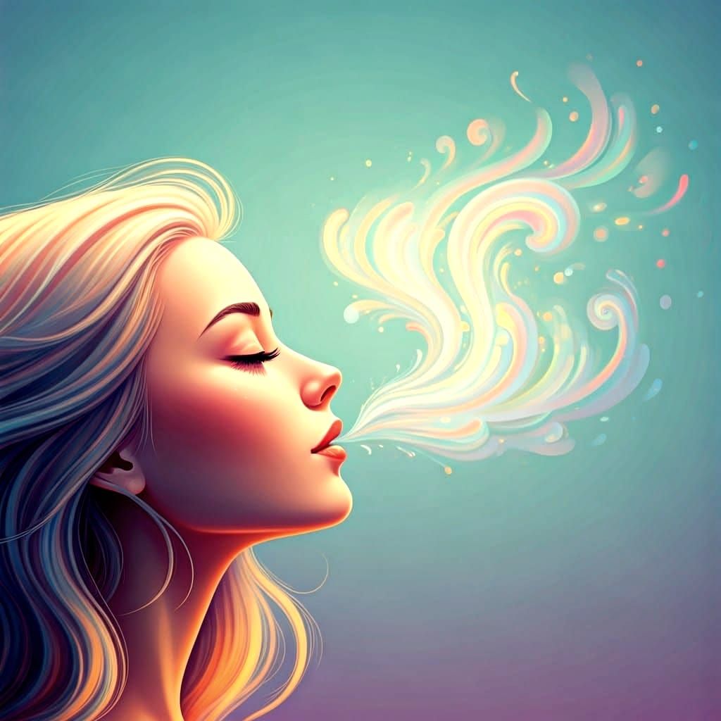 Ethereal Woman Inhaling Love in Superflat Style