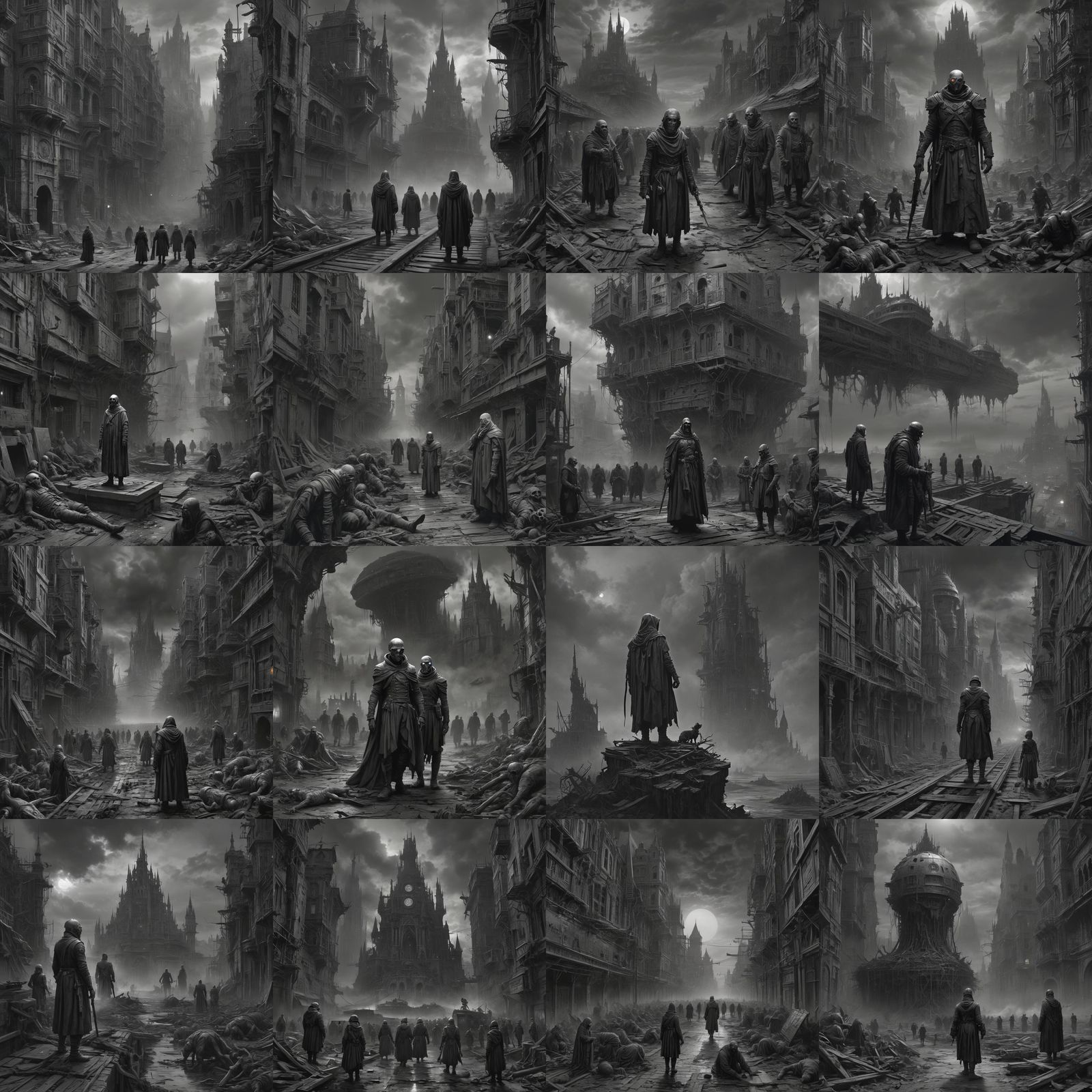 Dystopian Horror Landscape in Engraving Style