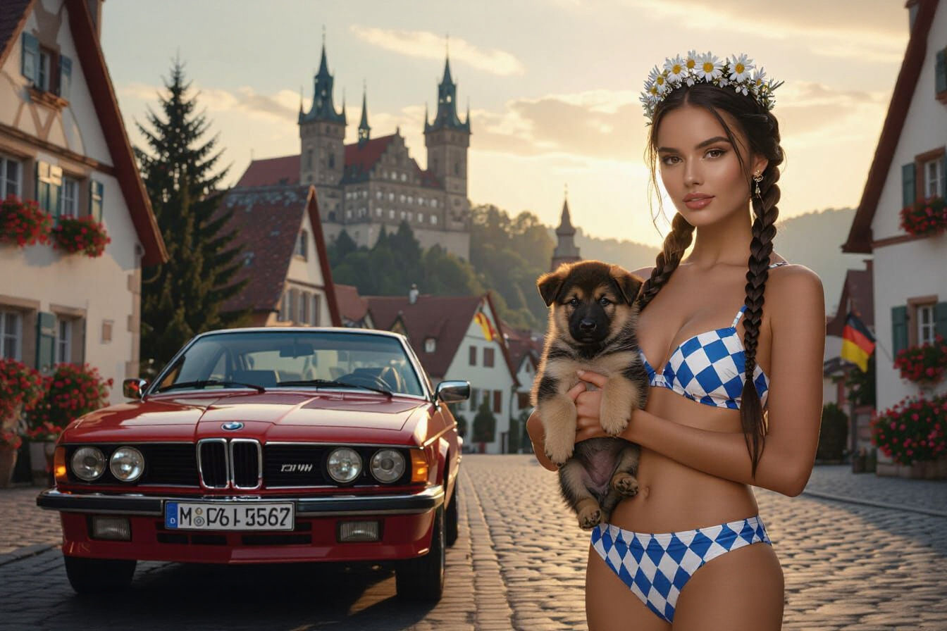 Woman with Braided Hair and Edelweiss Crown with German Shep...