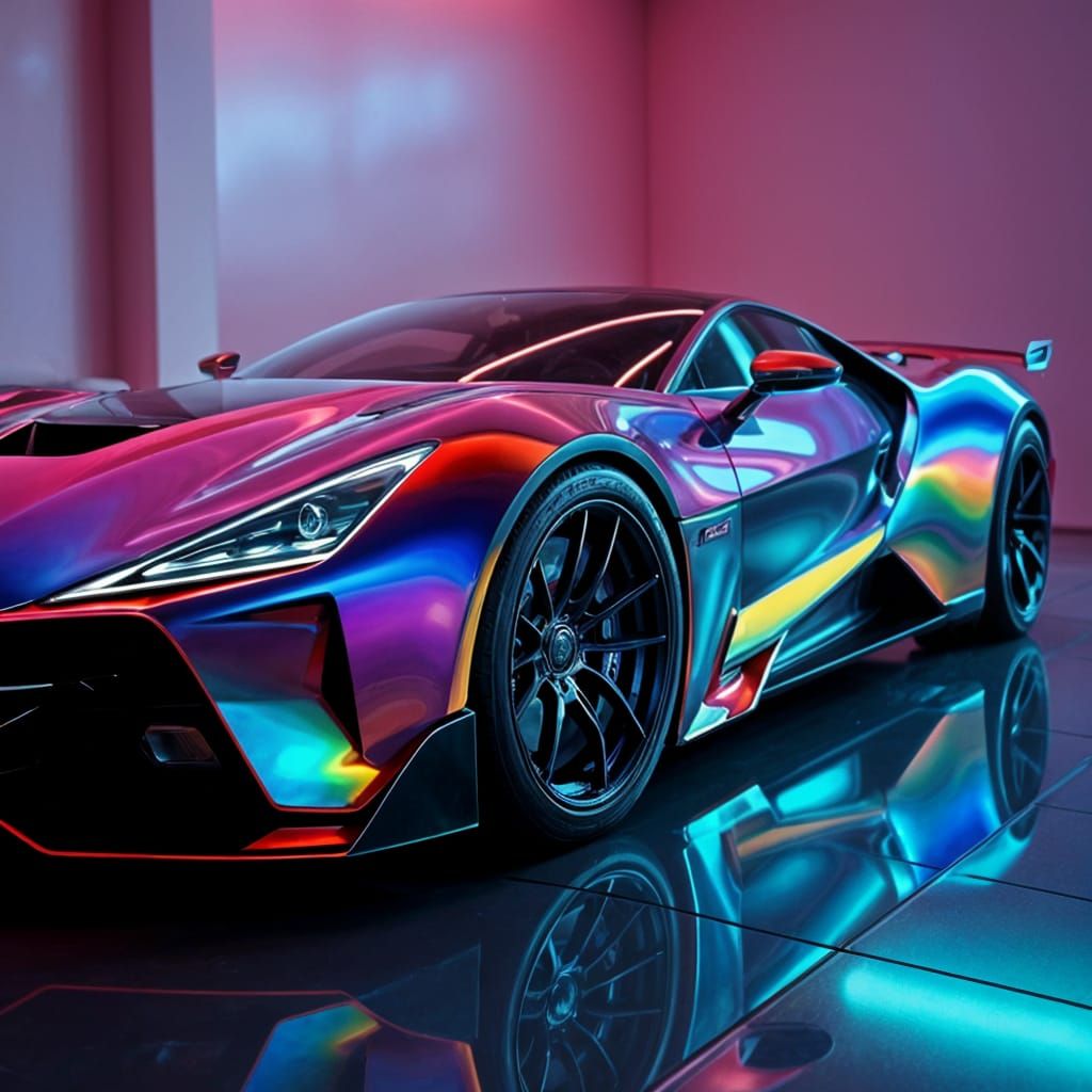 Futuristic Rainbow Space Car: Sleek, Sporty Design