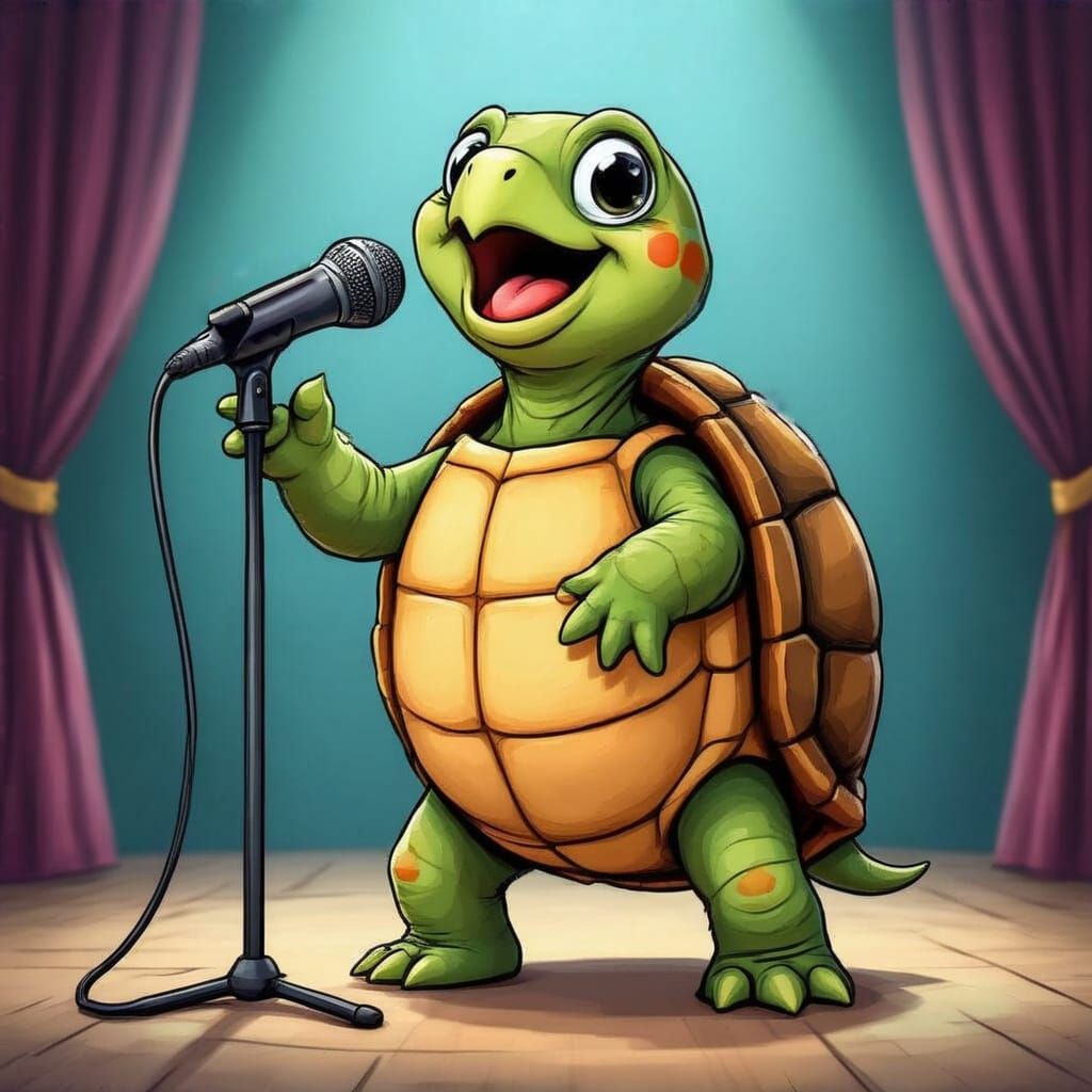 Singing Turtle Cartoon on Stage