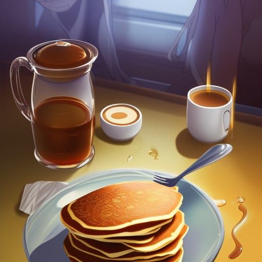 Pancakes and Coffee in Studio Ghibli Style