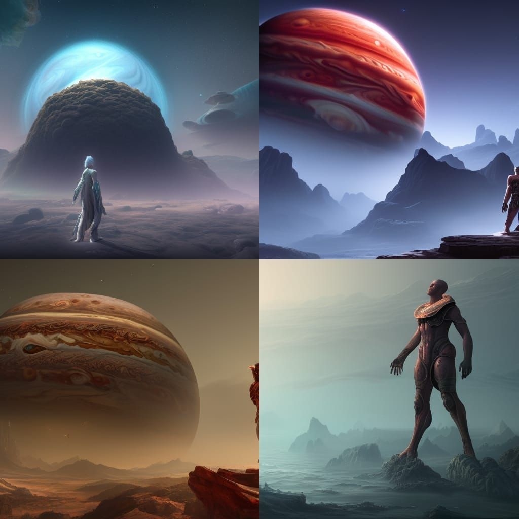 Human on Jupiter in 3000: Detailed Matte Painting