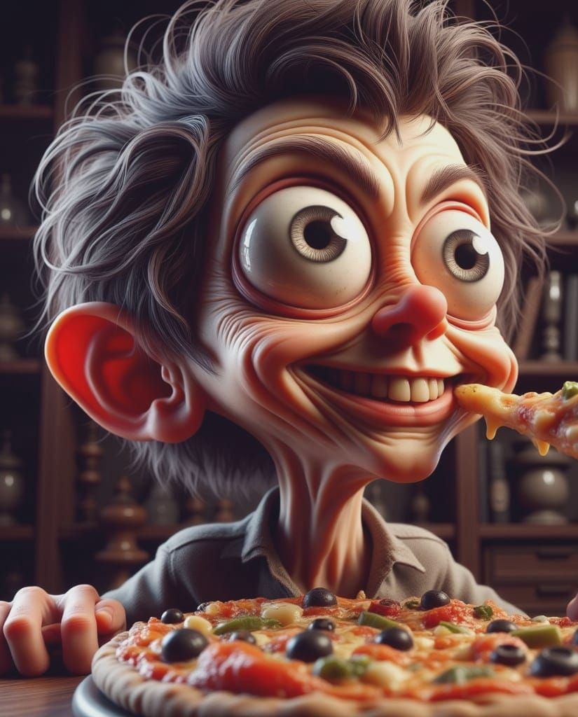 Hungry Cartoon Man Savoring a Slice