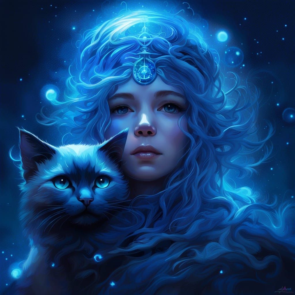 Blue Astrophysical Goddess Athena with Galaxy Stars