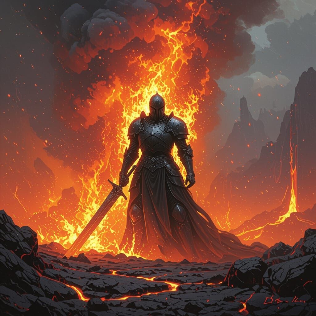 Flaming Knight Trapped in Volcanic Eruption