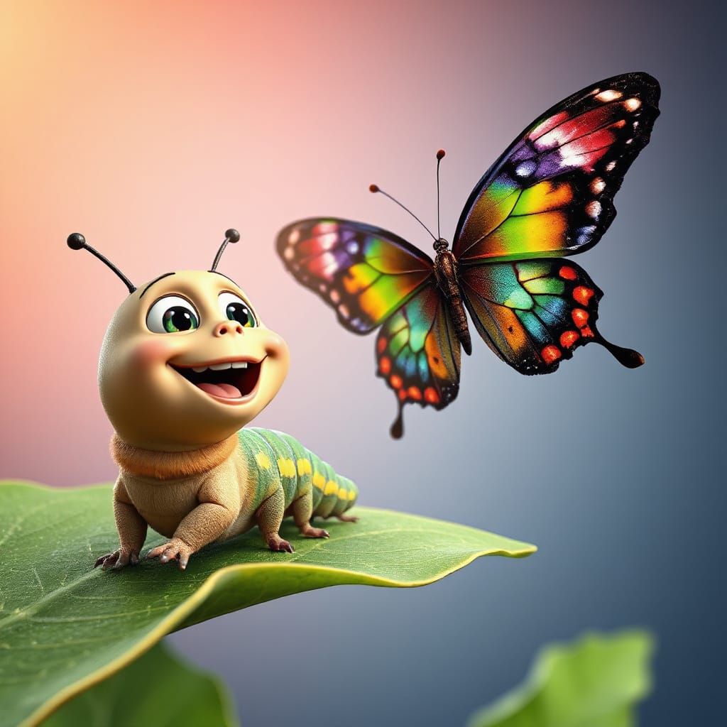 Kaleidoscopic Butterfly Inspires Caterpillar in Pixar Style