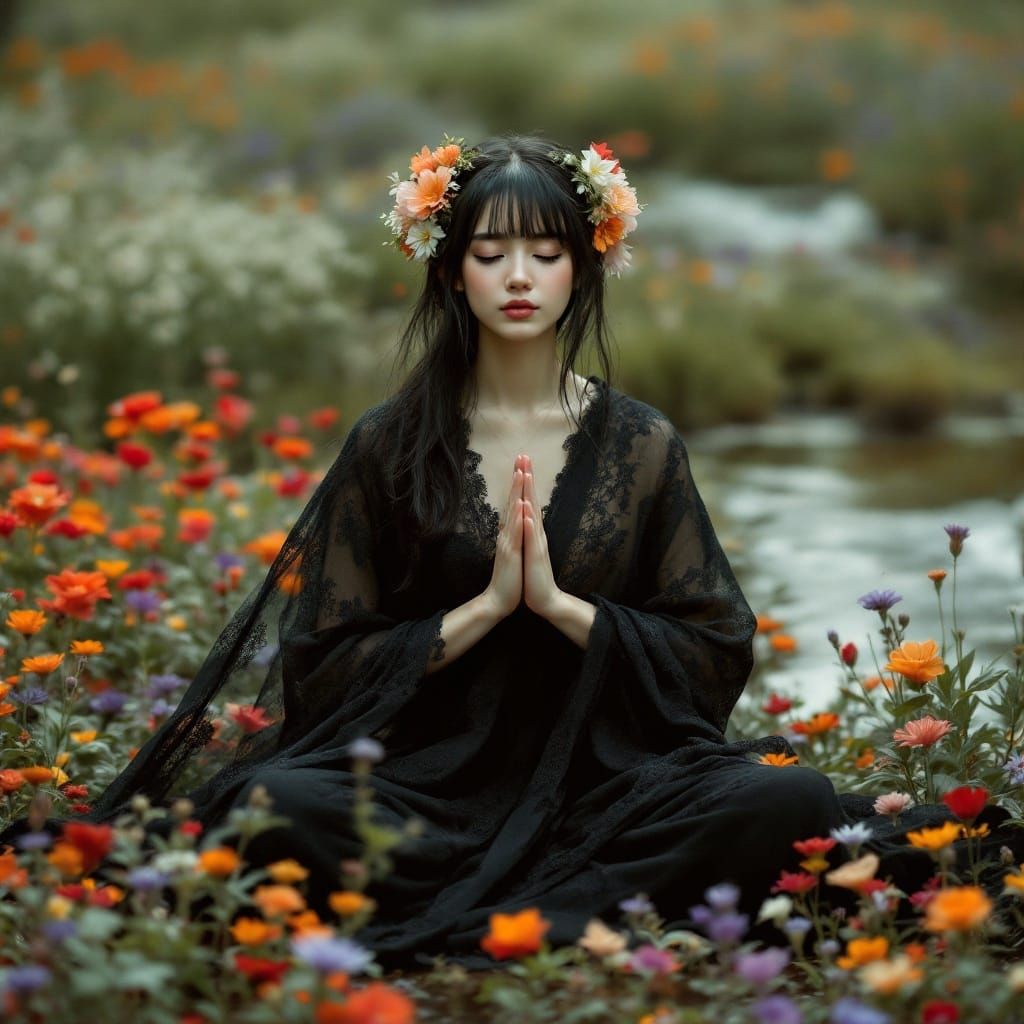 Serene Orphism Portrait of a Young Woman in Nature