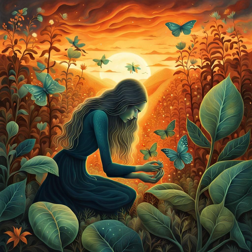 Bio Art Collage of Woman with Plant Hopper