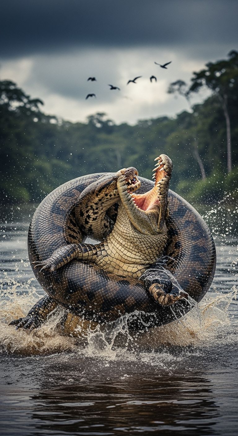 Anaconda vs Crocodile: Jungle River Showdown