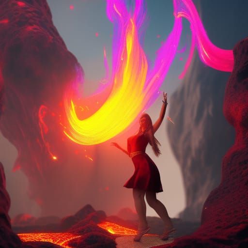 Girl Dancing with Lava Lamp: Fantasy Art