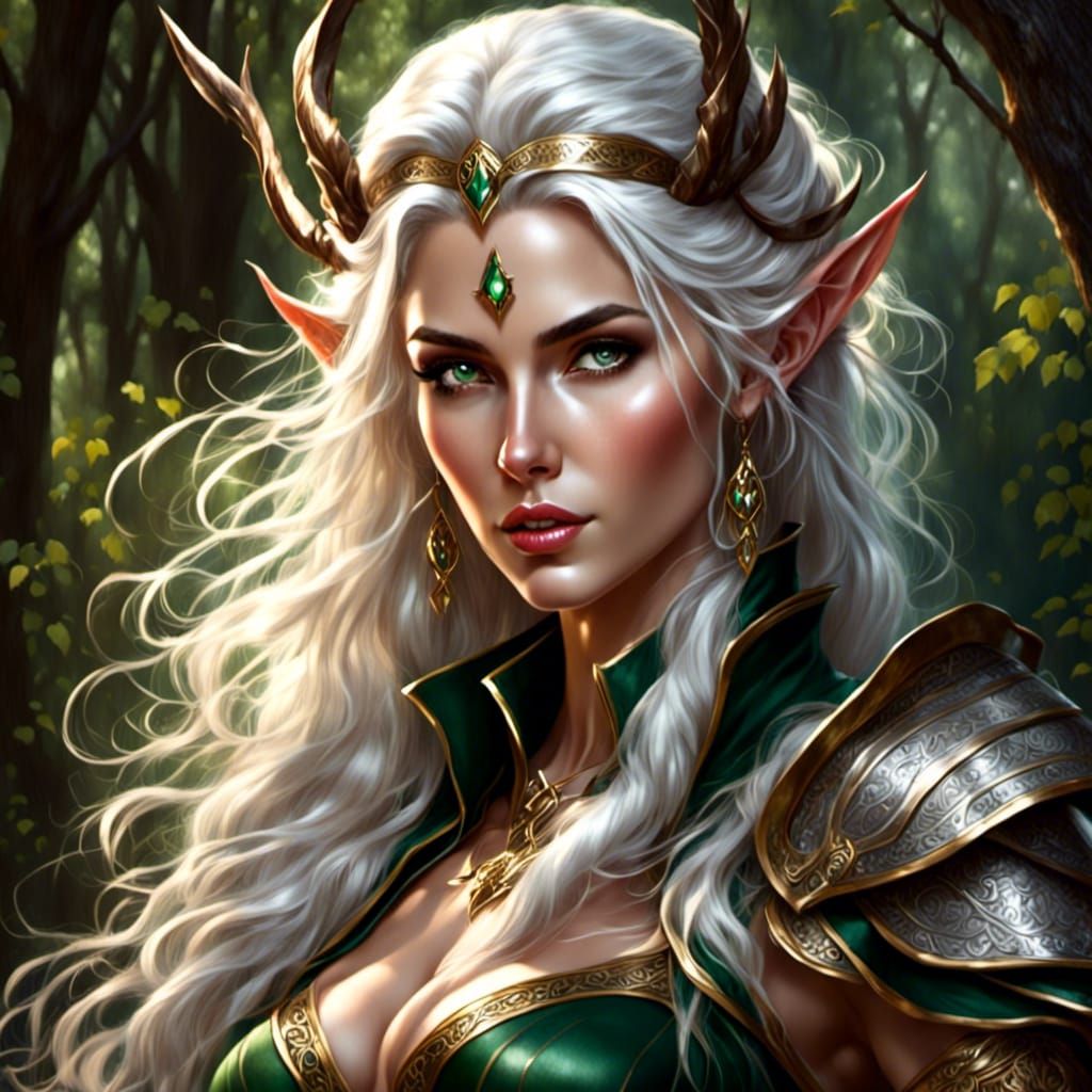 Elven Barbarian Portrait in Pre-Raphaelite Style