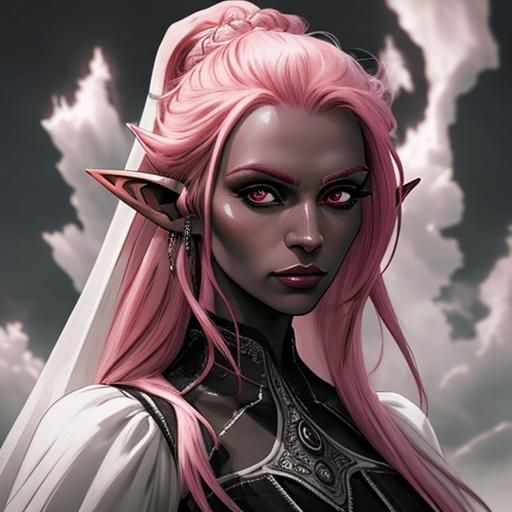 Pink Haired Elf in Wedding Dress: Hyperrealistic