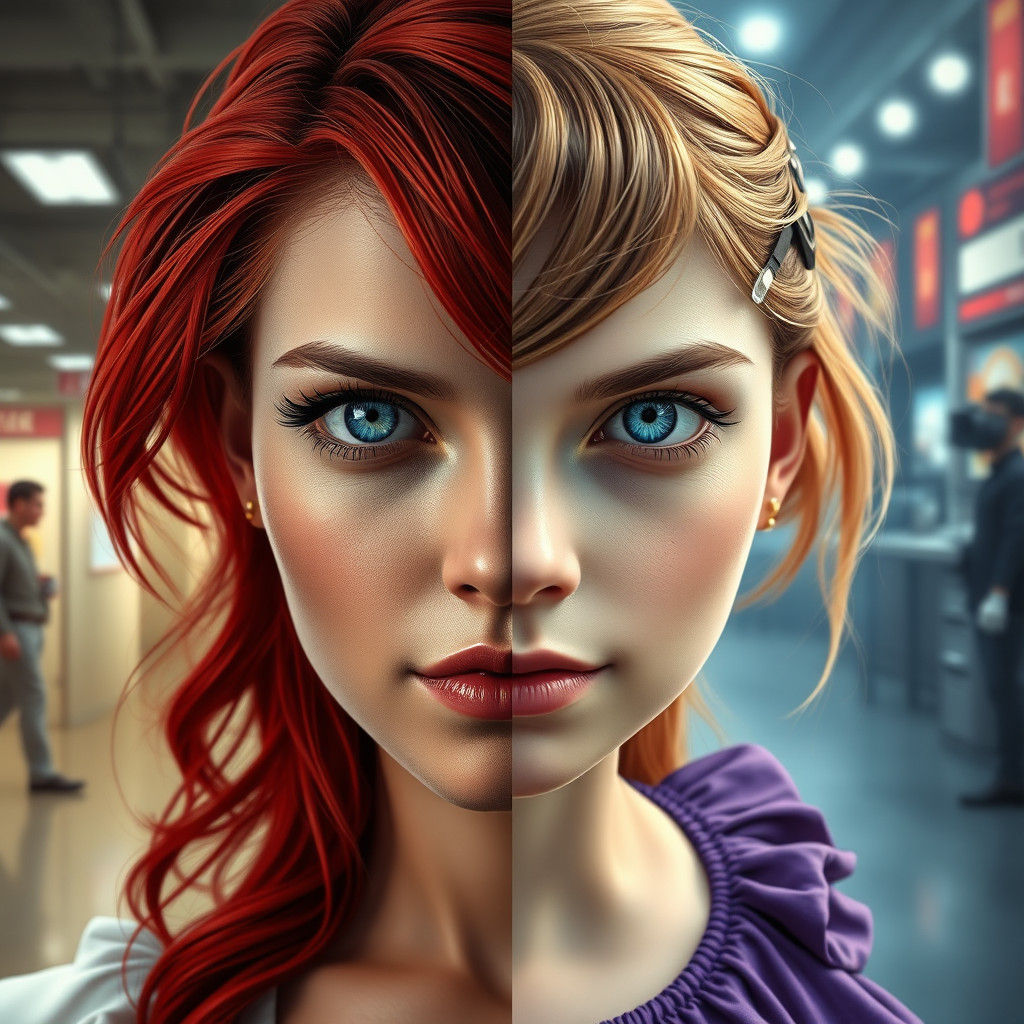 Woman's Split Portrait: Spy vs. Actress, Digital Art