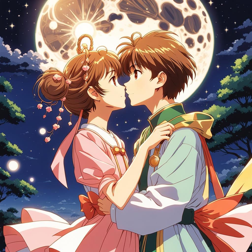 Sakura and Syaoran Kiss Under Moonlight