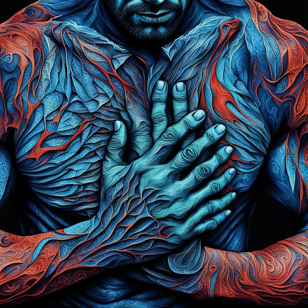 Man Gripping Chest in Abstract Expression of Sadness