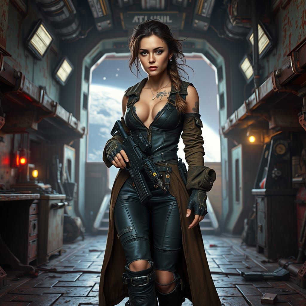 Rebellious Space Pirate on Freighter Deck