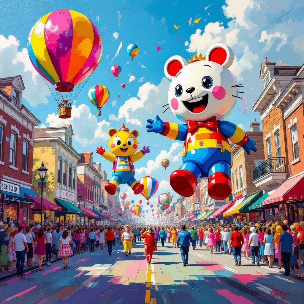 Vibrant Balloon Day Parade with Giant Floating Characters