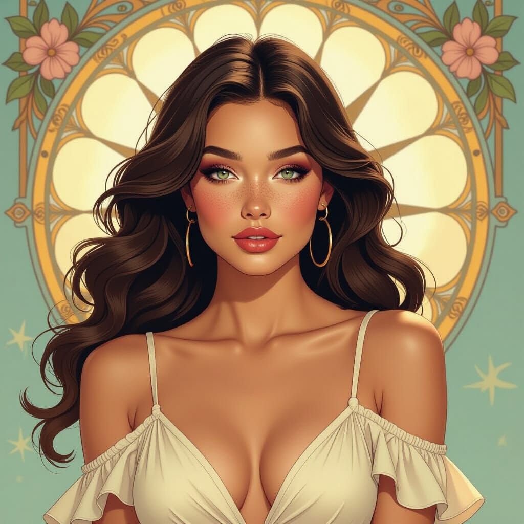 Sensual Bombshell Mural in Art Nouveau Style