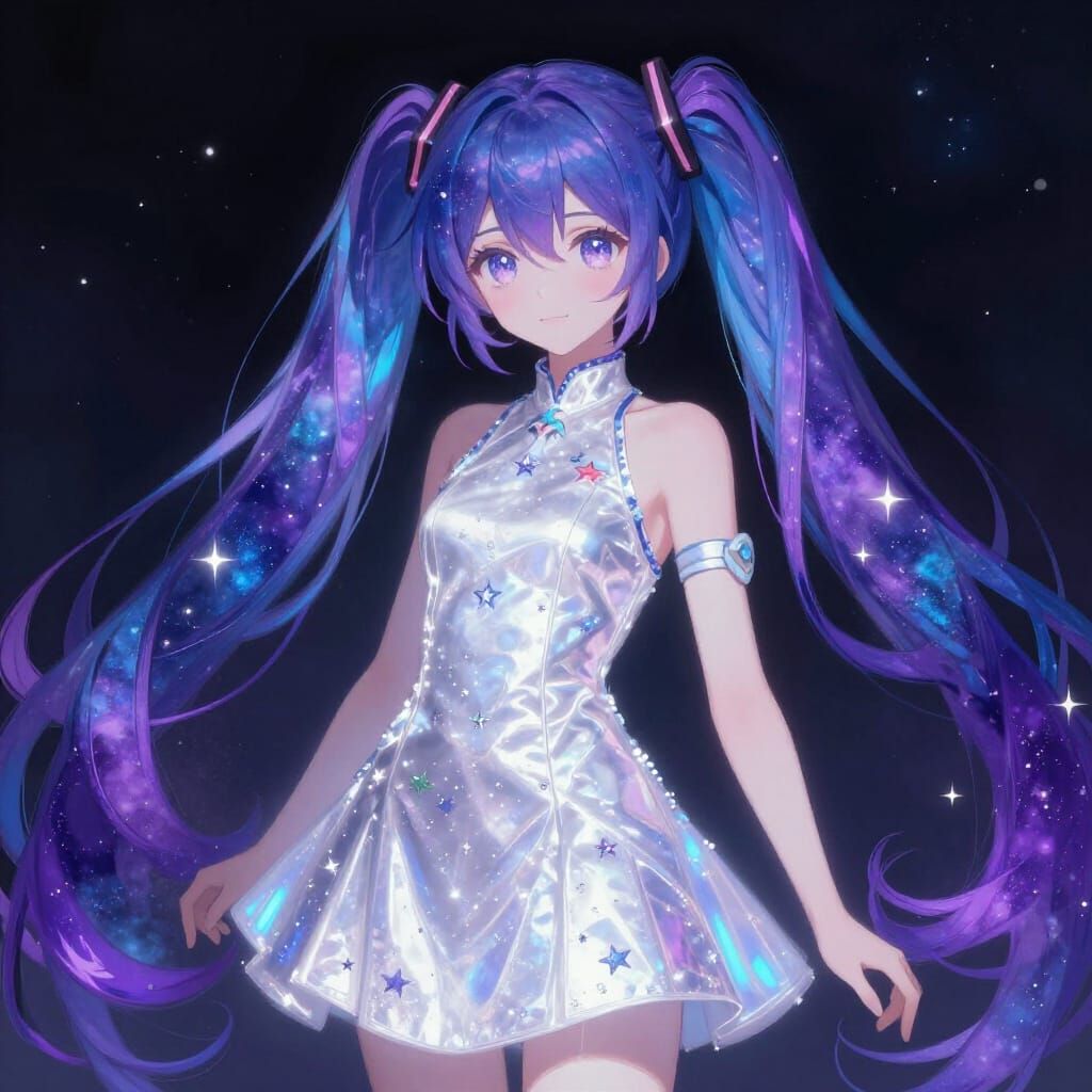 Hatsune Miku With Galaxy Hair Digital Painting