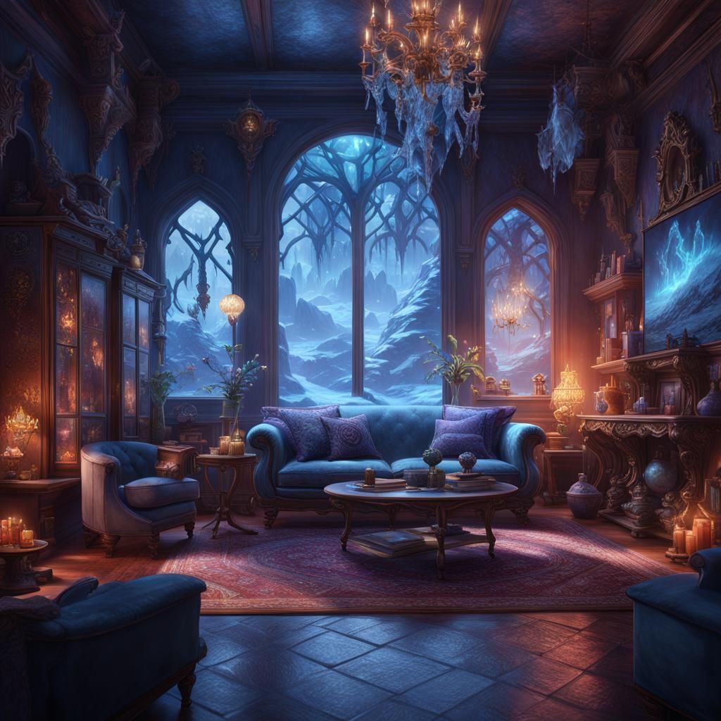 Icy Teenage Girl's Living Room: Fantasy Concept Art