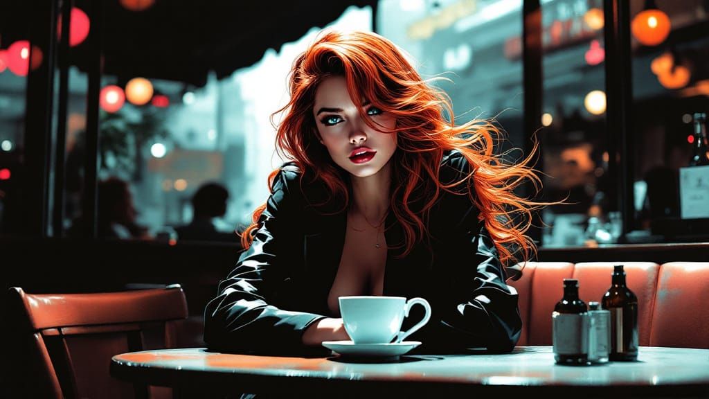 Fashionable Woman with Red Hair in Comic Book Style