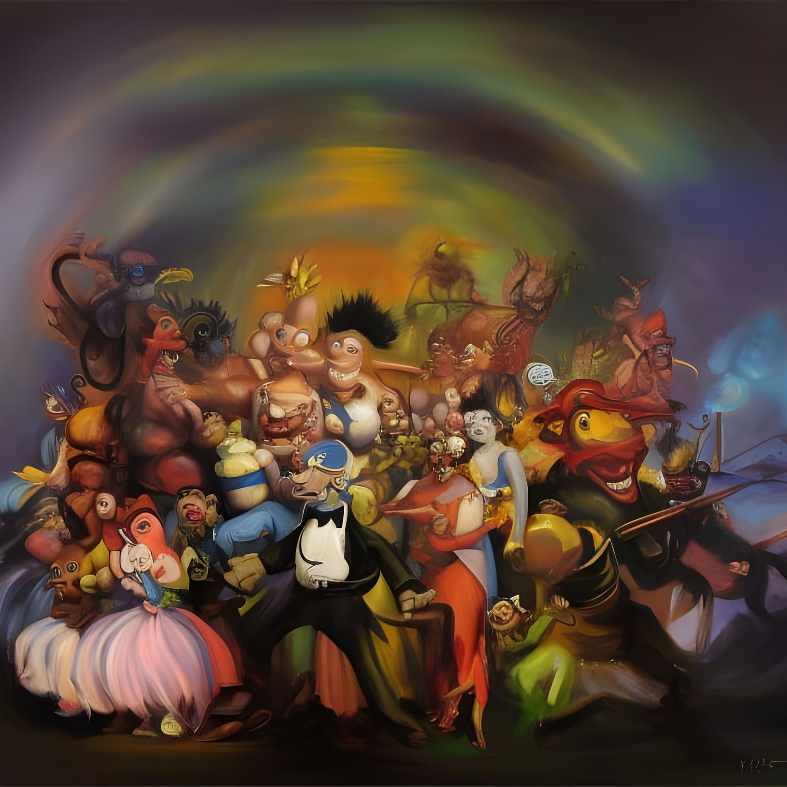 Cartoon Characters in Grotesque Oil Painting