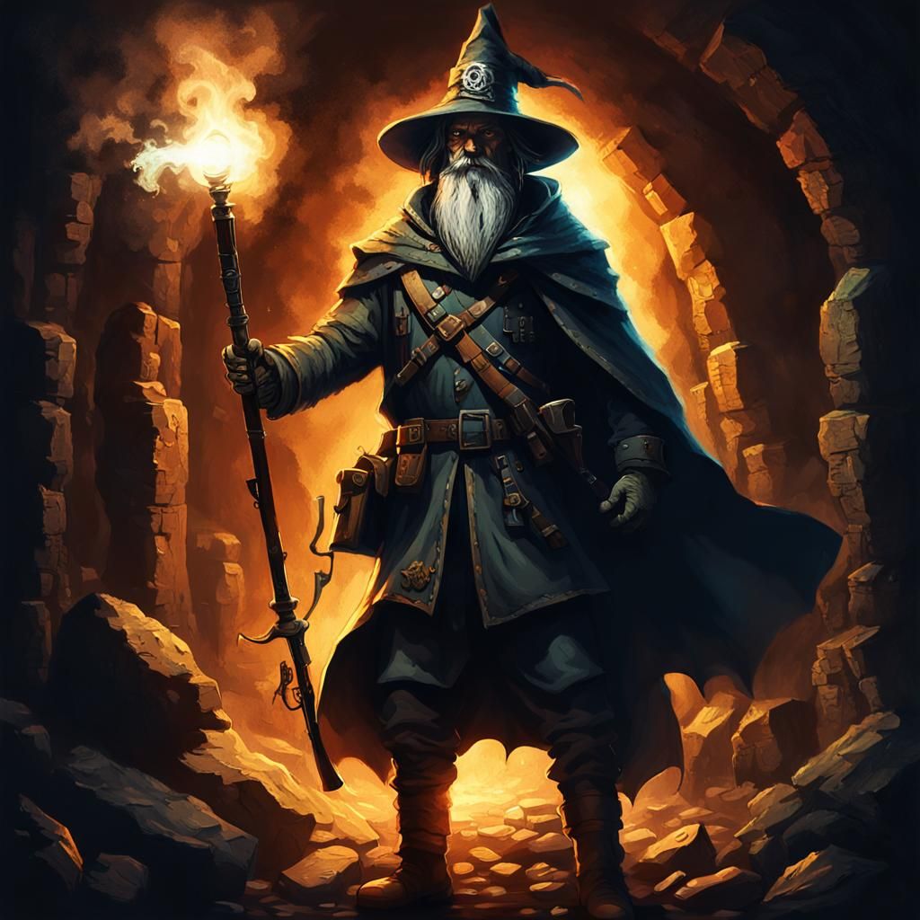 Tactical Wizard Casting Magic in Dungeon Mines