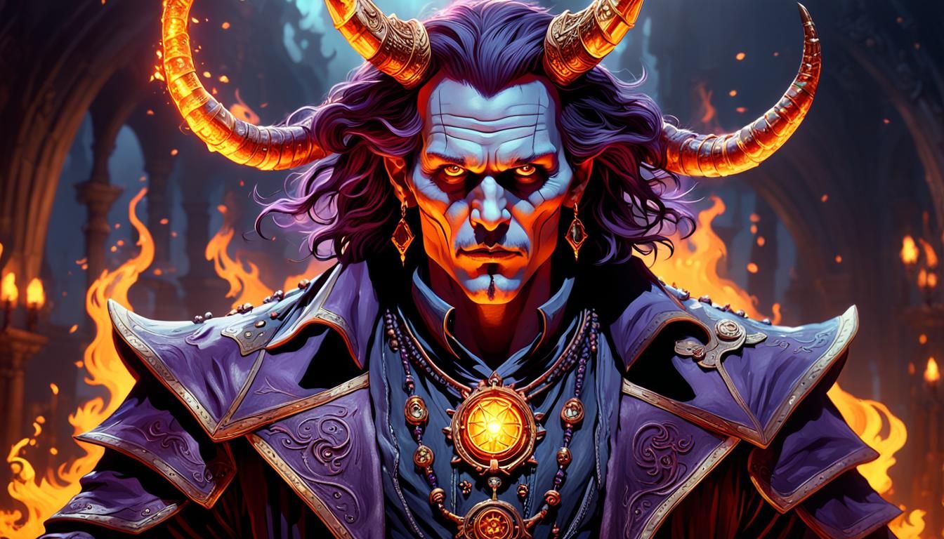 Johnny Depp as Fiery Demon in Art Nouveau Style