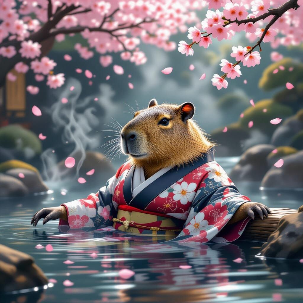 Capybara in Kimono at Onsen: Baroque Style