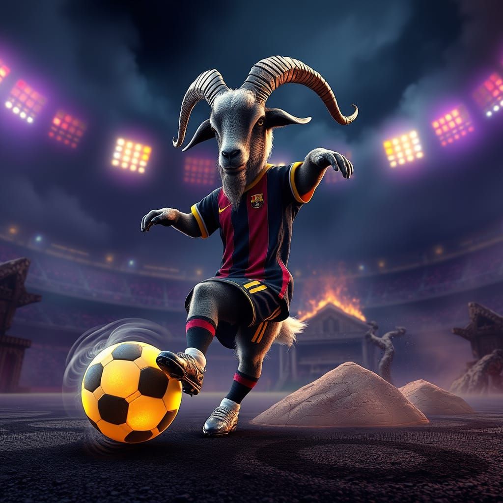 Argentinian Goat Dribbles Glowing Soccer Ball in Dark, Mysti...