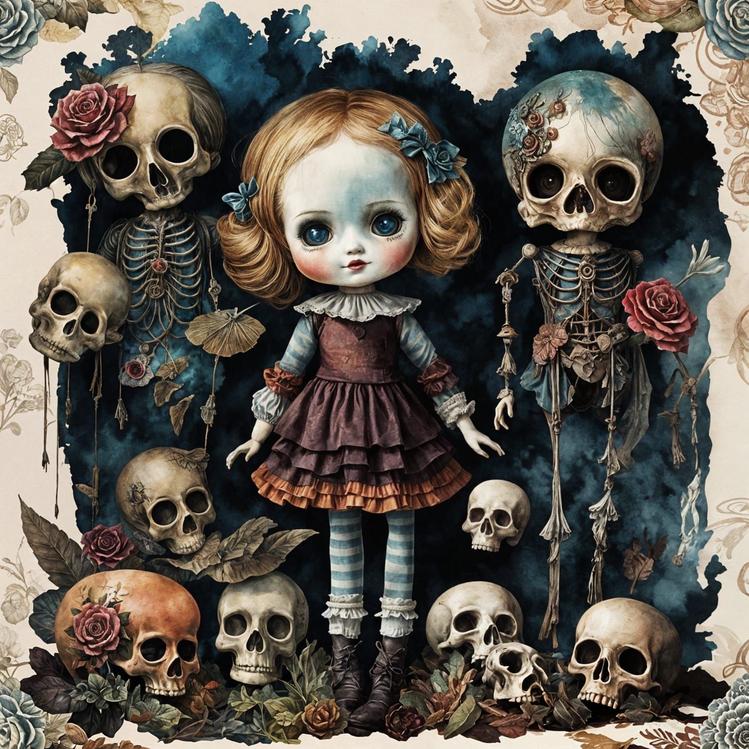 Vintage Doll Carcasses in Eerie Storybook Illustration